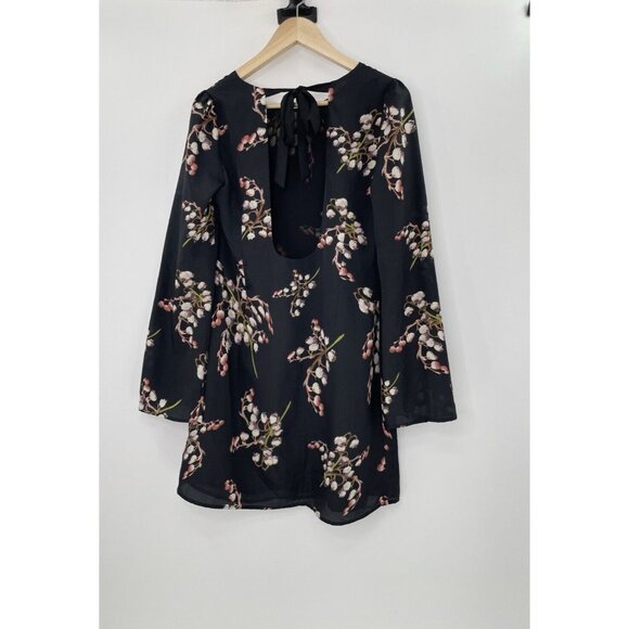 NWT MM Couture By Miss Me Chiffon Floral Bell Sleeve Dress Tie Back Sz M Boho - Picture 3 of 13